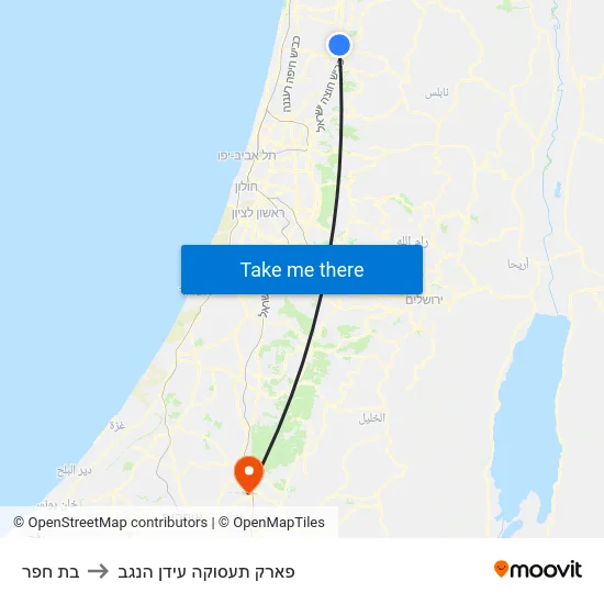 בת חפר to פארק תעסוקה עידן הנגב map