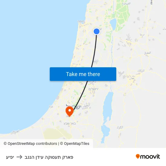 יפיע to פארק תעסוקה עידן הנגב map