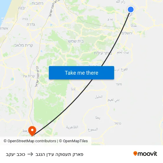 כוכב יעקב to פארק תעסוקה עידן הנגב map