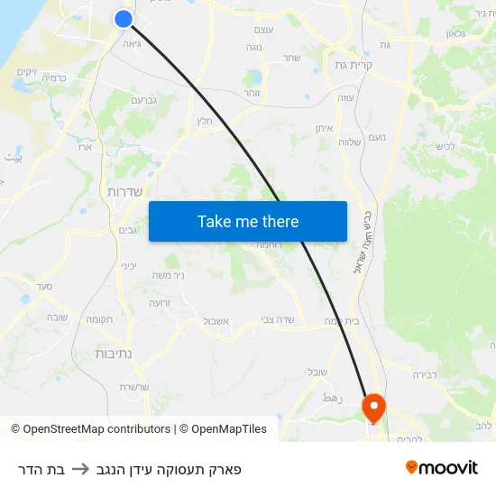 בת הדר to פארק תעסוקה עידן הנגב map