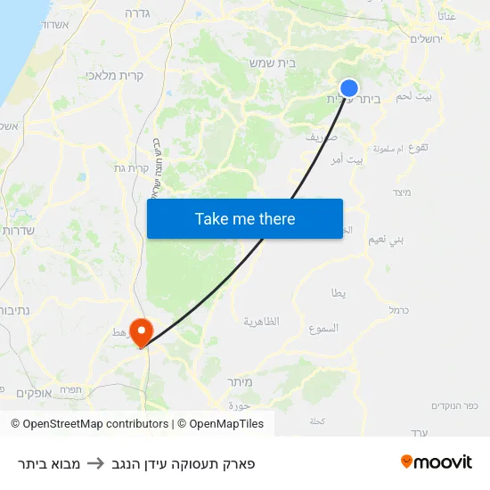 מבוא ביתר to פארק תעסוקה עידן הנגב map