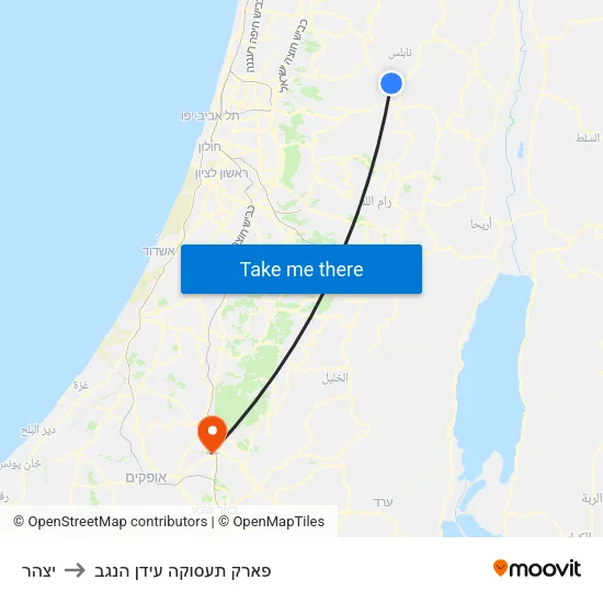 יצהר to פארק תעסוקה עידן הנגב map