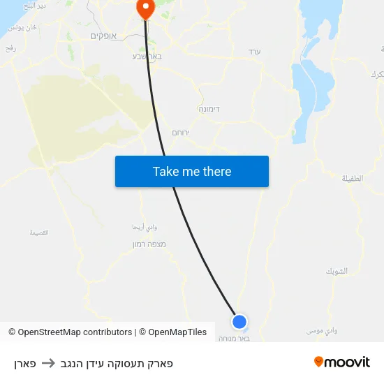 פארן to פארק תעסוקה עידן הנגב map