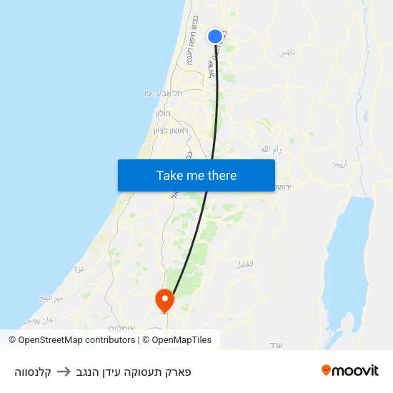 קלנסווה to פארק תעסוקה עידן הנגב map