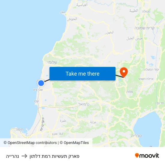 נהרייה to פארק תעשיות רמת דלתון map