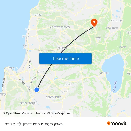 אלונים to פארק תעשיות רמת דלתון map