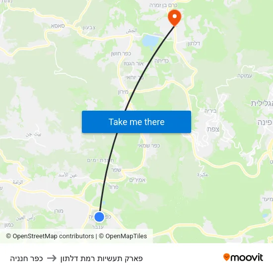 כפר חנניה to פארק תעשיות רמת דלתון map