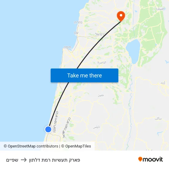 שפיים to פארק תעשיות רמת דלתון map