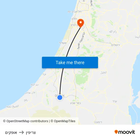 אופקים to צריפין map