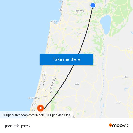 מירון to צריפין map