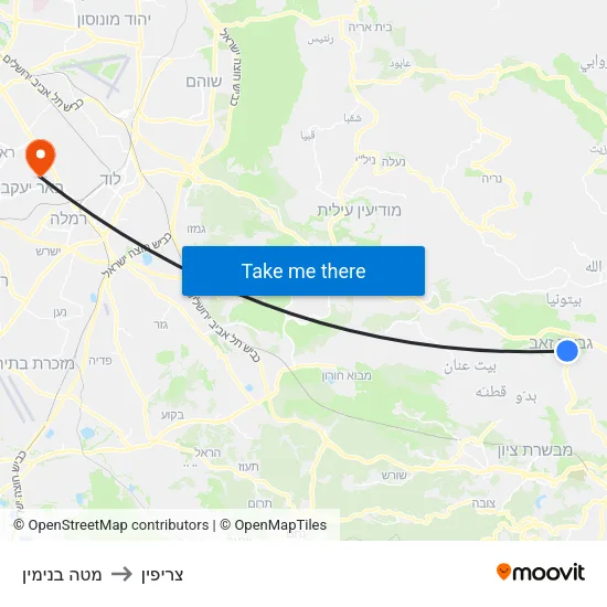 מטה בנימין to צריפין map