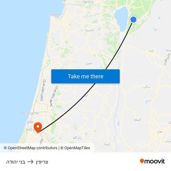 בני יהודה to צריפין map