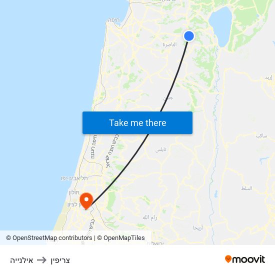 אילנייה to צריפין map