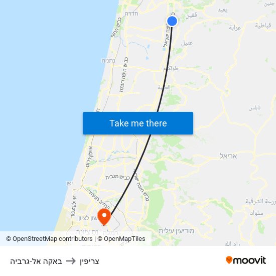 באקה אל-גרביה to צריפין map