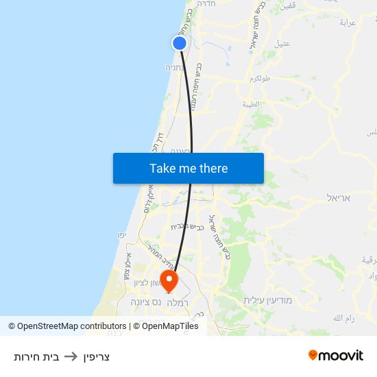 בית חירות to צריפין map