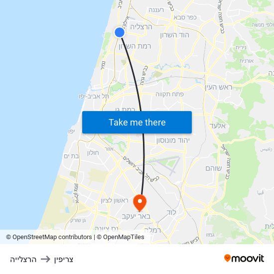 הרצלייה to צריפין map