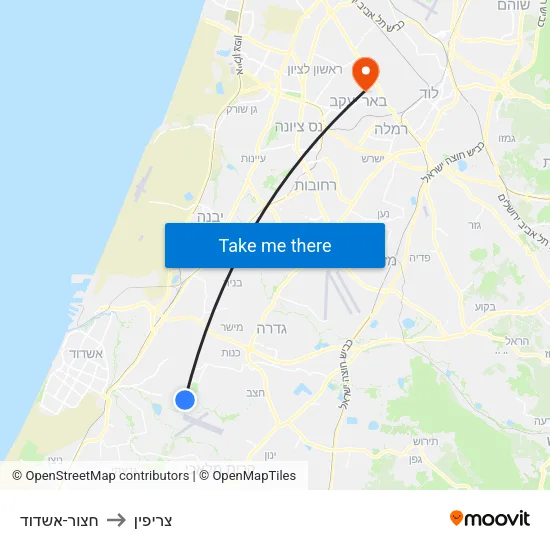 חצור-אשדוד to צריפין map