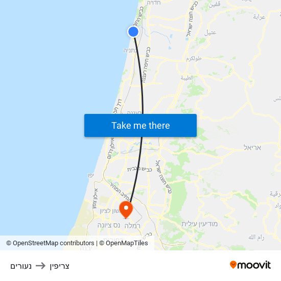 נעורים to צריפין map