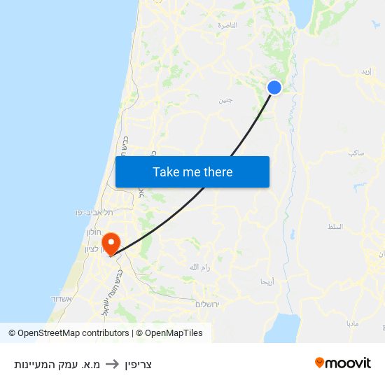 מ.א. עמק המעיינות to צריפין map