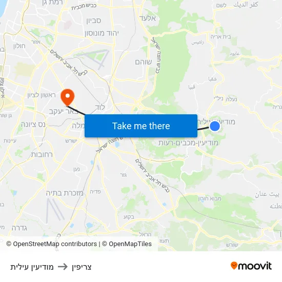 מודיעין עילית to צריפין map