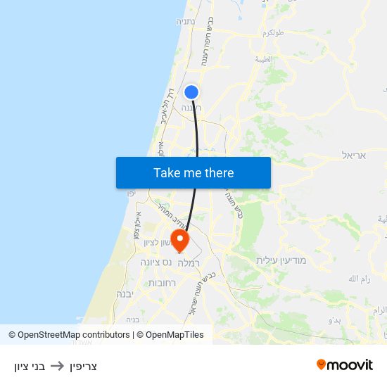 בני ציון to צריפין map