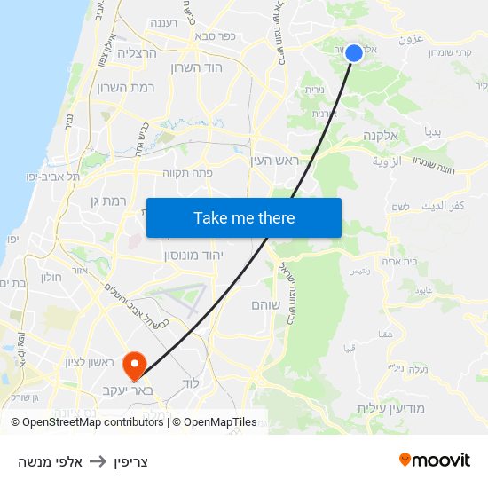 אלפי מנשה to צריפין map