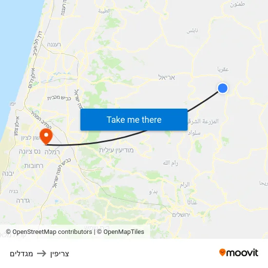 מגדלים to צריפין map