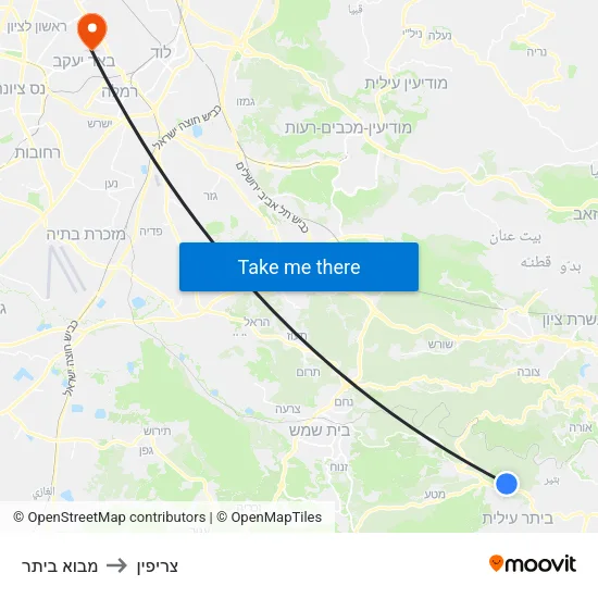 מבוא ביתר to צריפין map