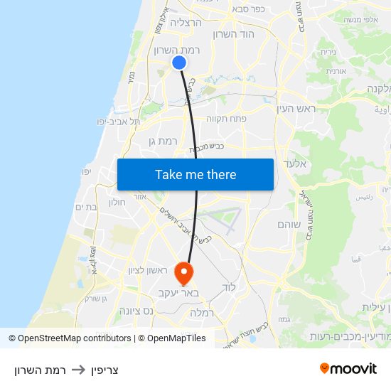 רמת השרון to צריפין map