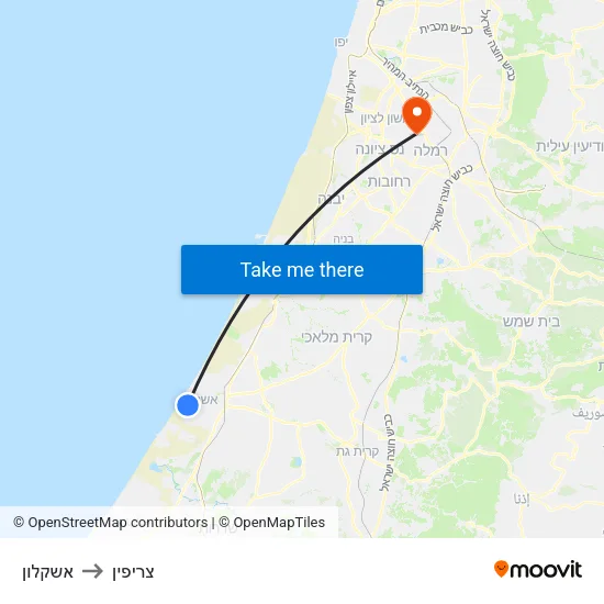 אשקלון to צריפין map