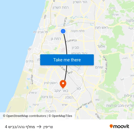 מחלף גהה/כביש 4 to צריפין map
