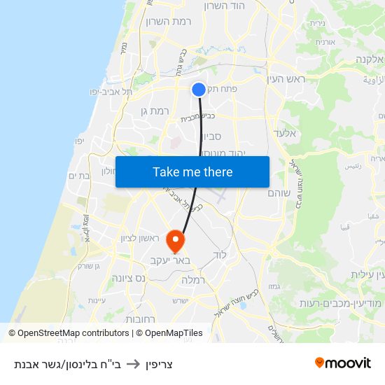 בי''ח בלינסון/גשר מבצע ארנון to צריפין map