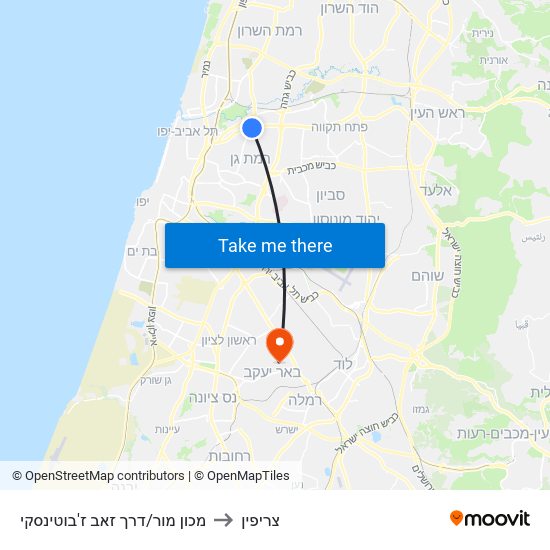 מכון מור/דרך זאב ז'בוטינסקי to צריפין map