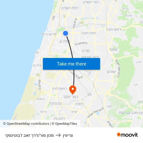 מכון מור/דרך זאב ז'בוטינסקי to צריפין map