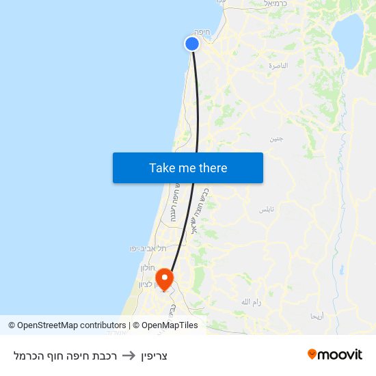 רכבת חיפה חוף הכרמל to צריפין map