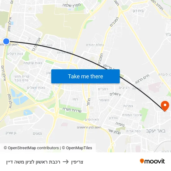 רכבת ראשון לציון משה דיין to צריפין map