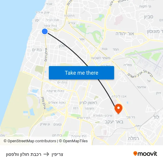 רכבת חולון וולפסון to צריפין map