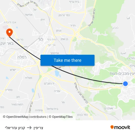 קניון עזריאלי to צריפין map
