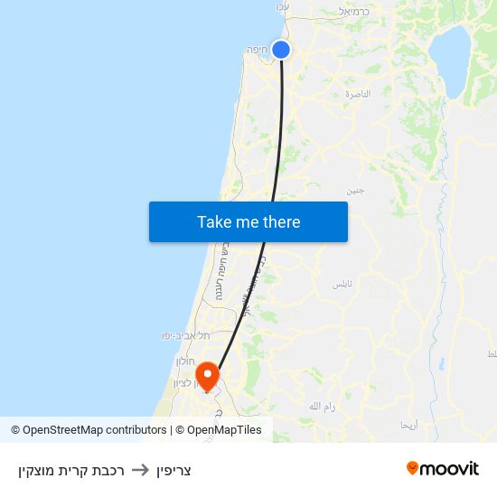 רכבת קרית מוצקין to צריפין map