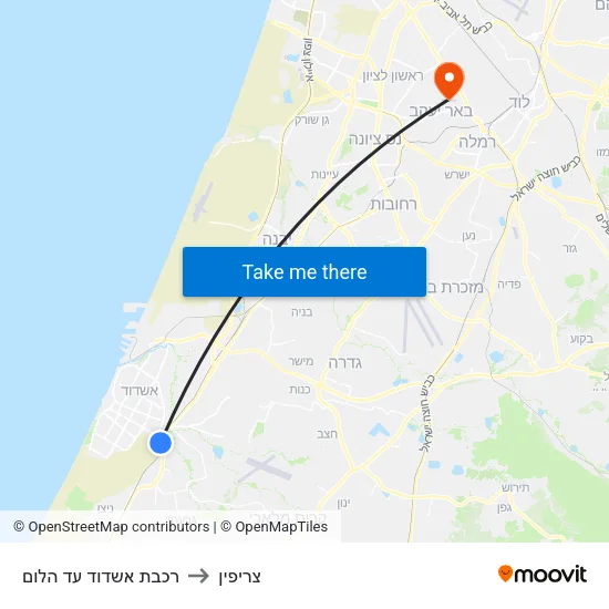 רכבת אשדוד עד הלום to צריפין map