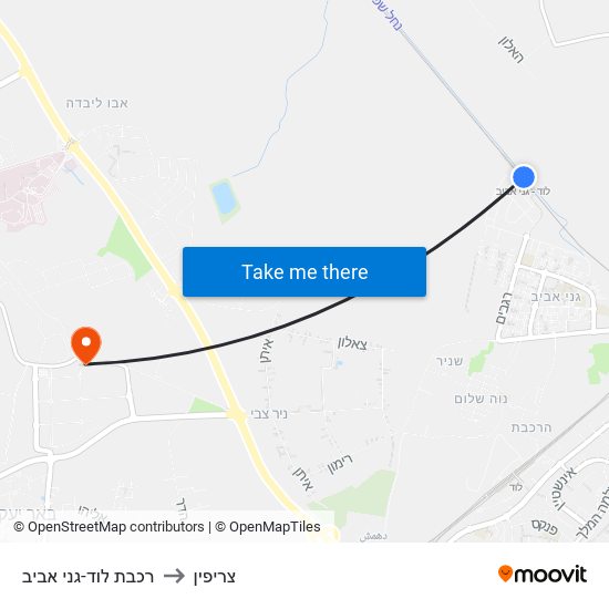 רכבת לוד-גני אביב to צריפין map