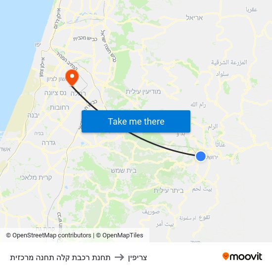 תחנת רכבת קלה תחנה מרכזית to צריפין map