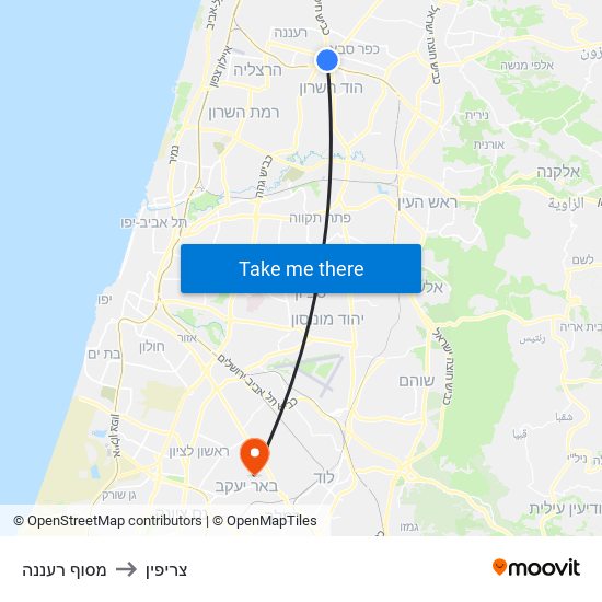 מסוף רעננה to צריפין map