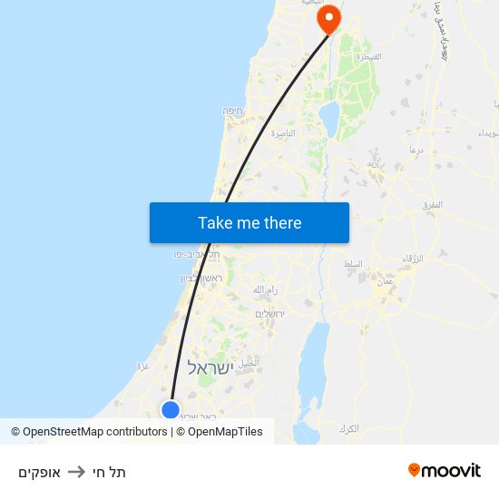 אופקים to תל חי map