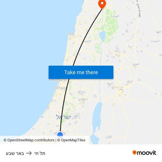 באר שבע to תל חי map