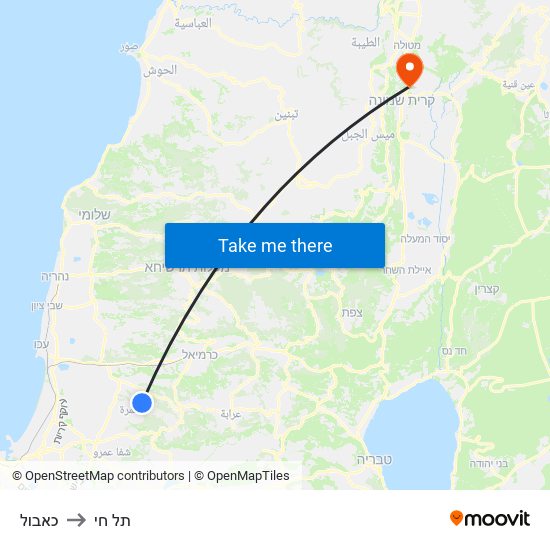כאבול to תל חי map