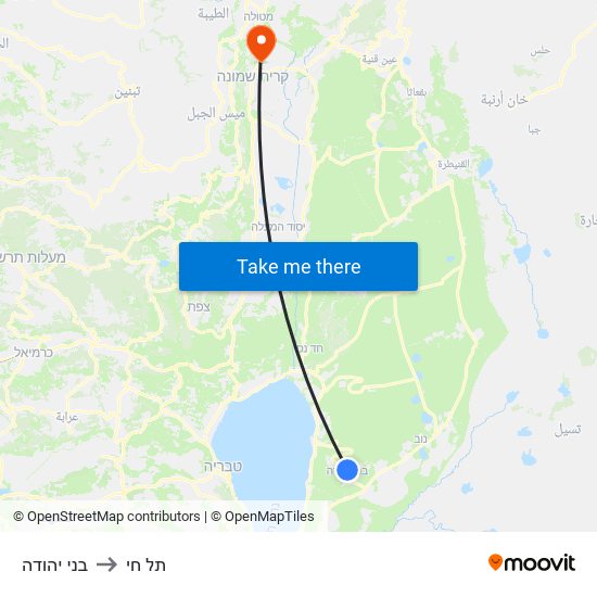 בני יהודה to תל חי map