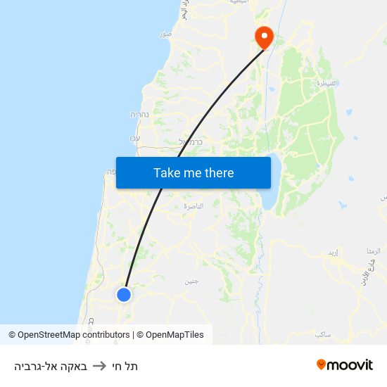 באקה אל-גרביה to תל חי map