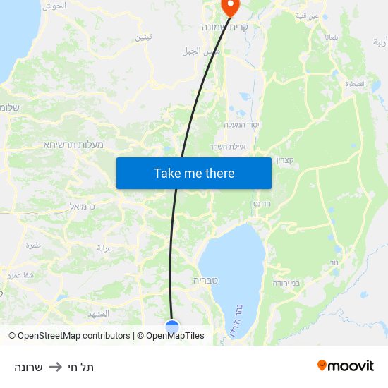 שרונה to תל חי map