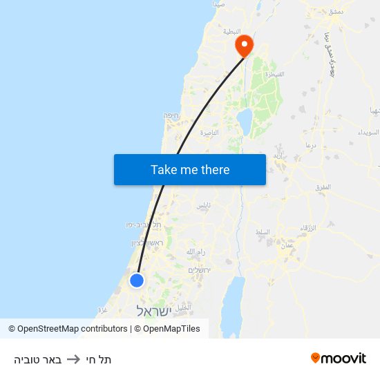 באר טוביה to תל חי map